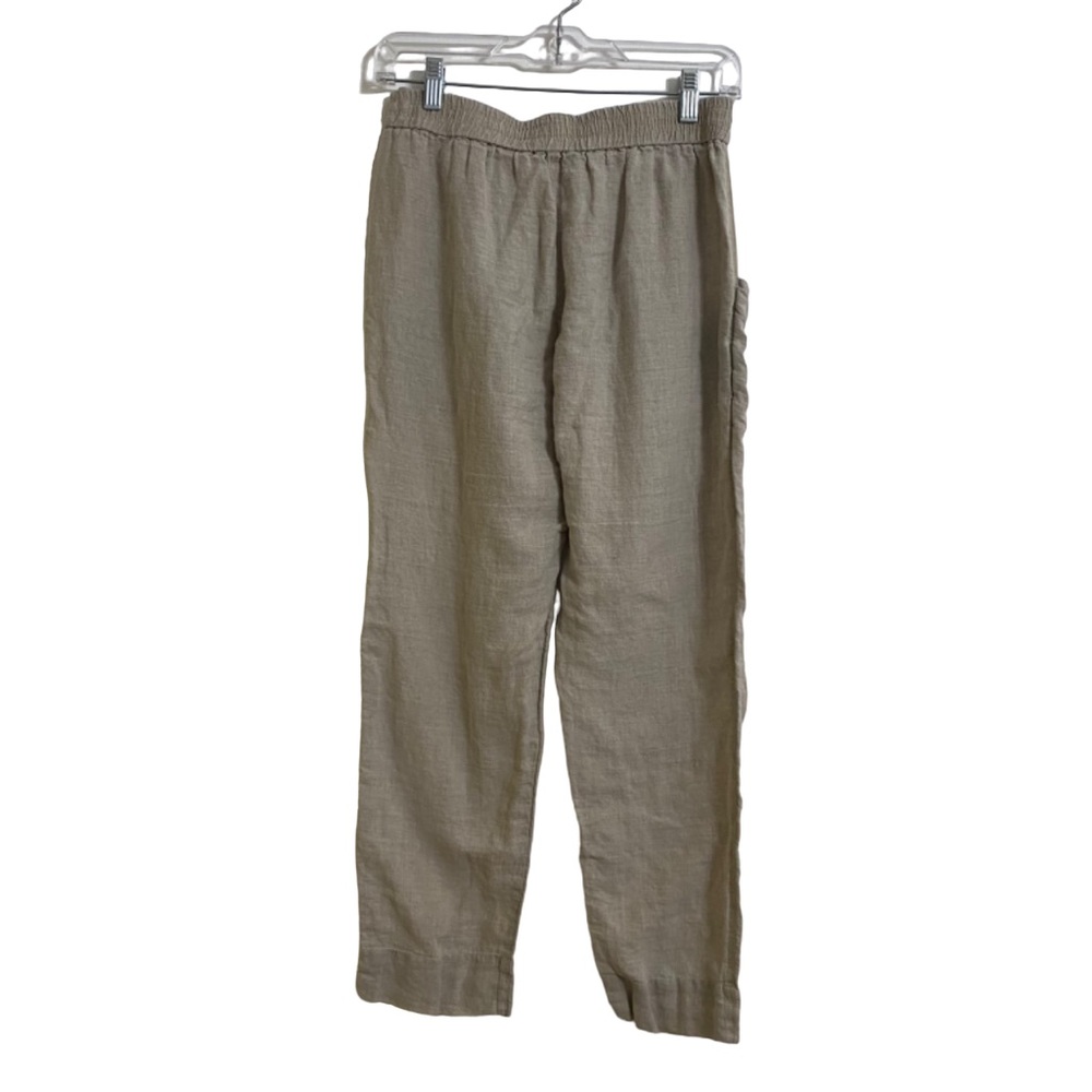 Yuvita Earthy Taupe Elastic Waist Pull On Linen Pants Comfy Size Medium - Picture 2 of 7